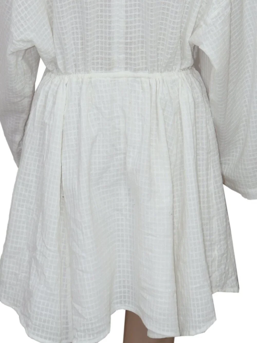 Free People So Serene Mini Dress Textured Woven Dropped Side Button-Up White L